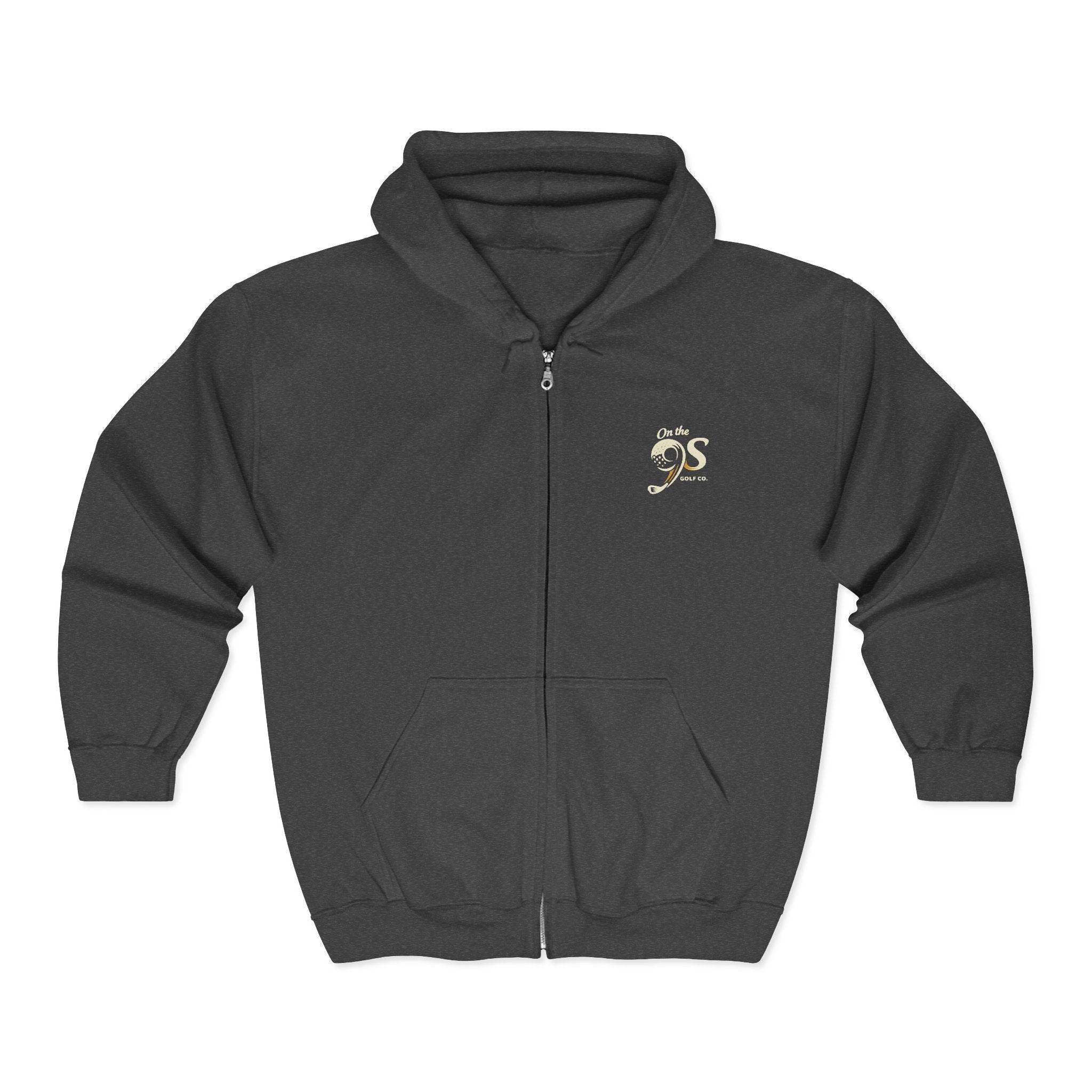 Golden 9s Zip Hoodie — Small Embroidered Chest Logo, Men’s & Women’s Casual Jacket