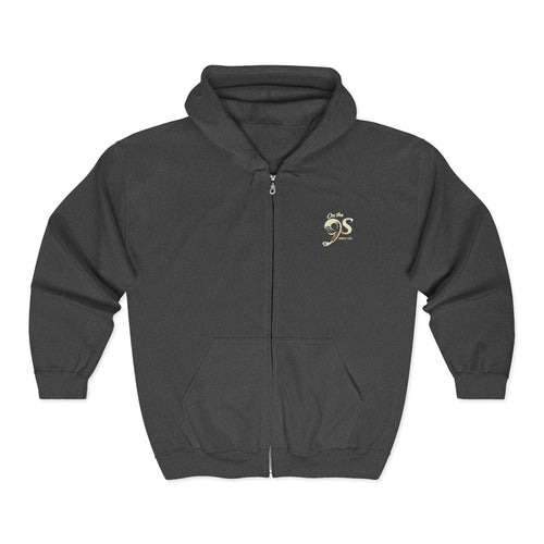 Golden 9s Zip Hoodie — Small Embroidered Chest Logo, Men’s & Women’s Casual Jacket