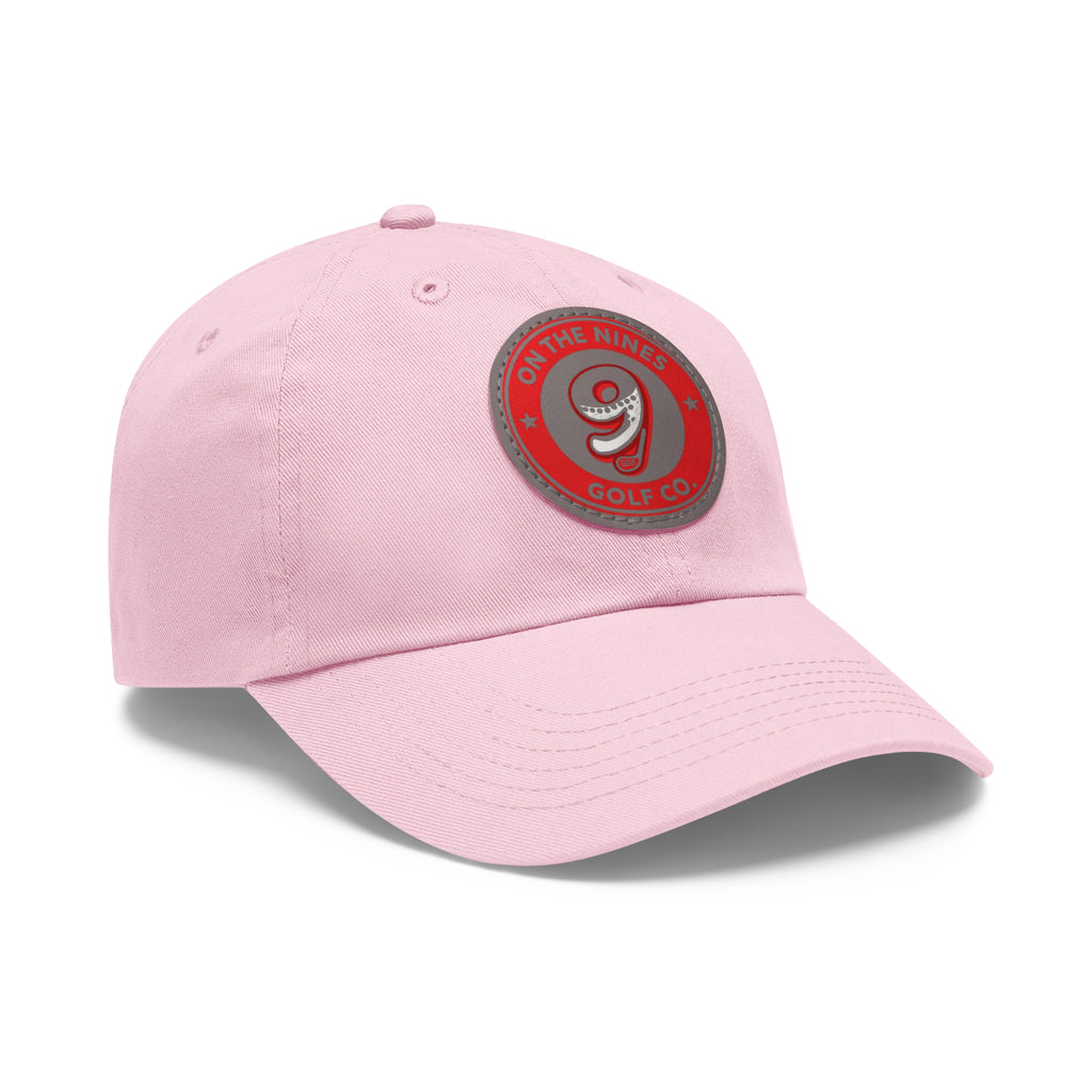 Golf Dad Hat with Red Leather Patch — "On The Nines" Logo Cap