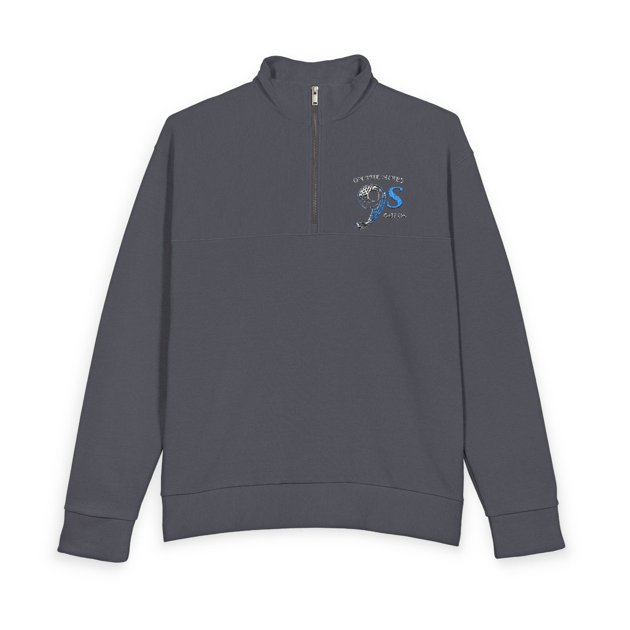 Men's Black Quarter-Zip Pullover with Blue Floral 'S' Embroidered Chest