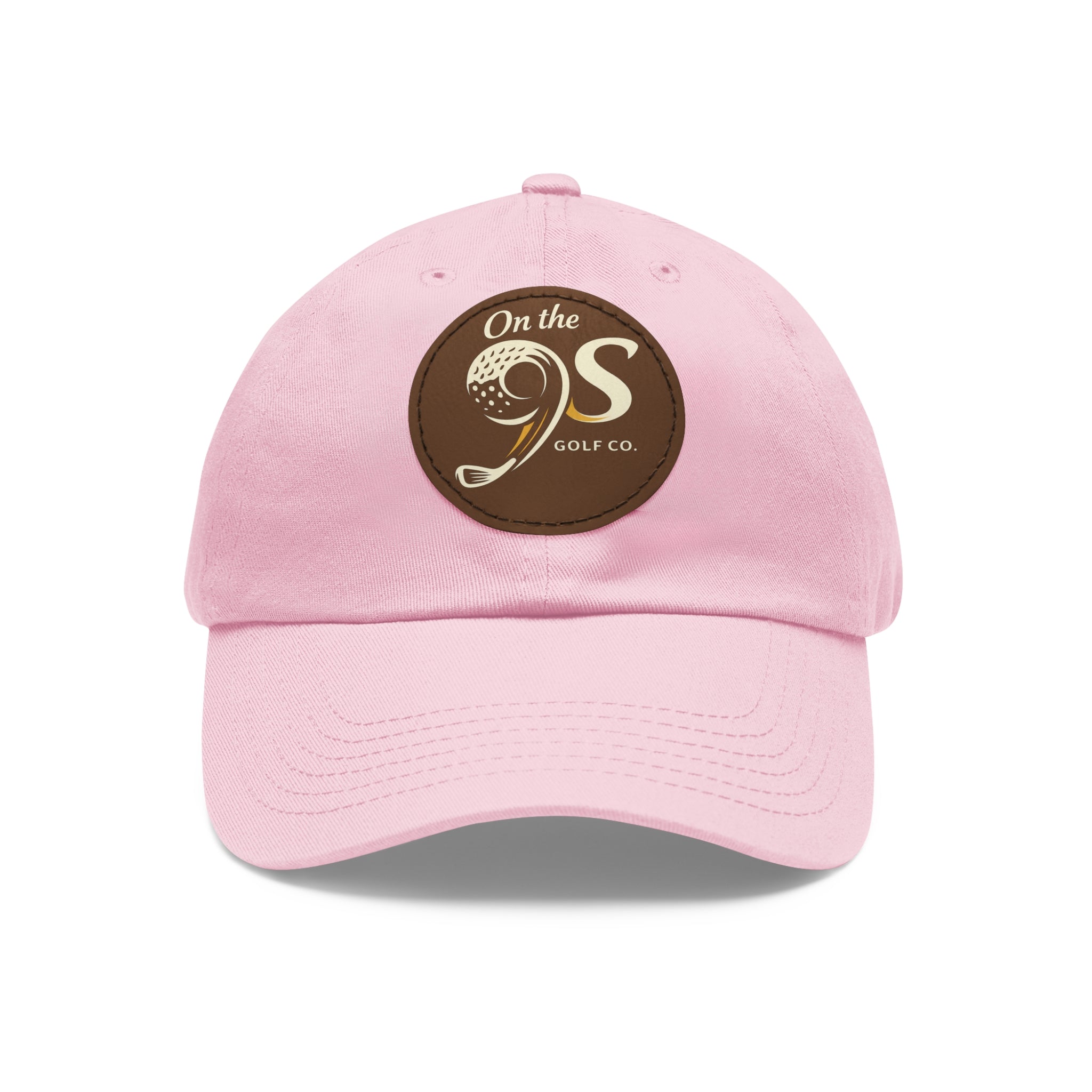 Golf Dad Hat with Round Leather Patch — "On the 9s" Vintage Golf Logo