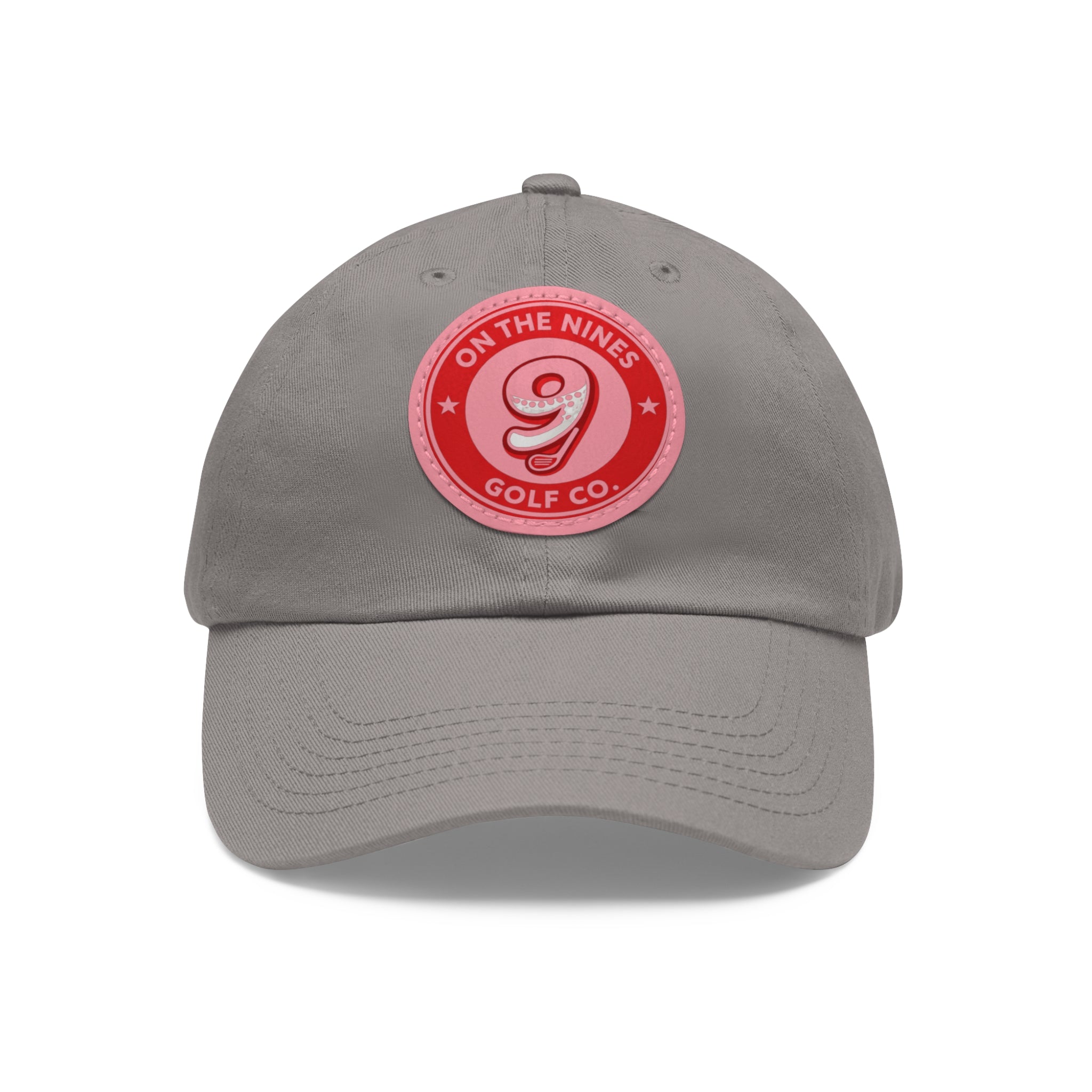 Golf Dad Hat with Red Leather Patch — "On The Nines" Logo Cap