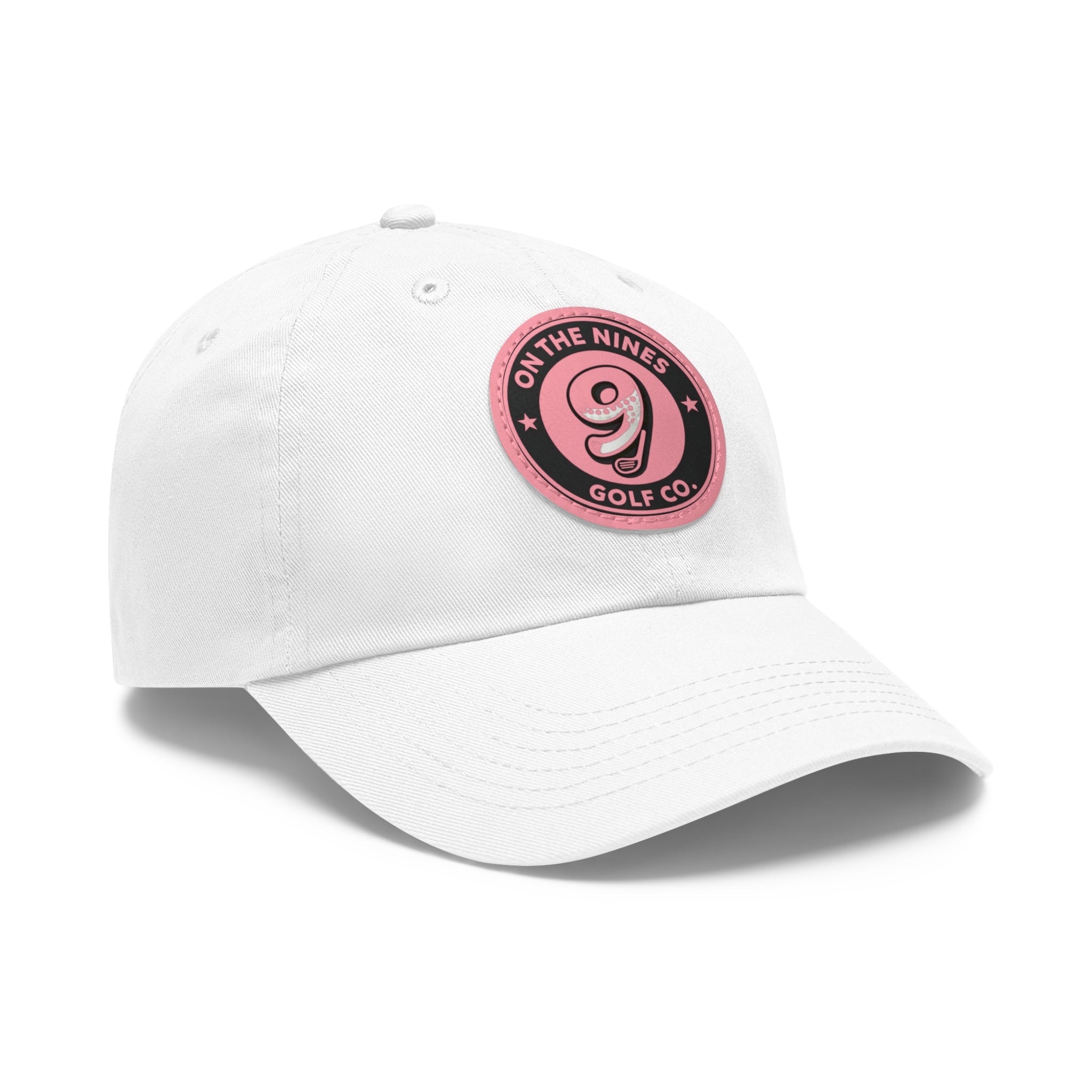 Golf Leather Patch Dad Hat — "On The Nines" Round Logo