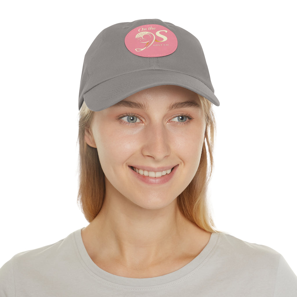 Golf Dad Hat with Round Leather Patch — "On the 9s" Vintage Golf Logo