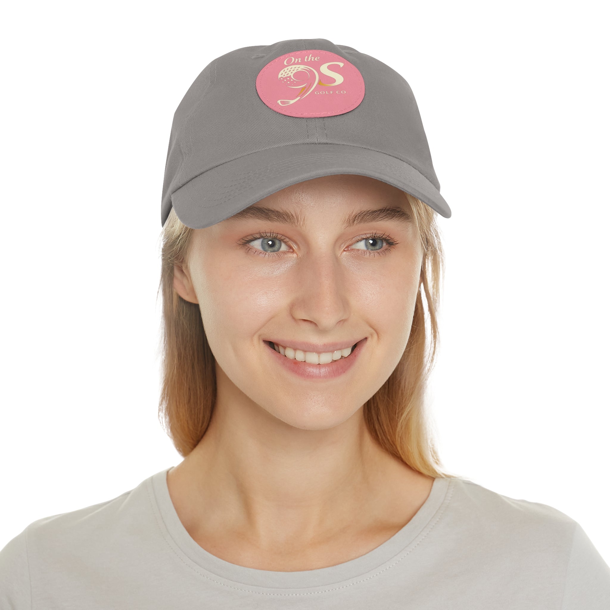 Golf Dad Hat with Round Leather Patch — "On the 9s" Vintage Golf Logo