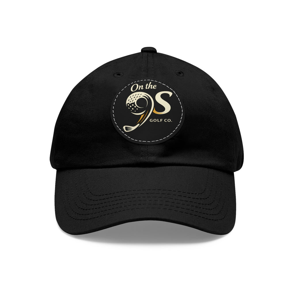Golf Dad Hat with Round Leather Patch — "On the 9s" Vintage Golf Logo