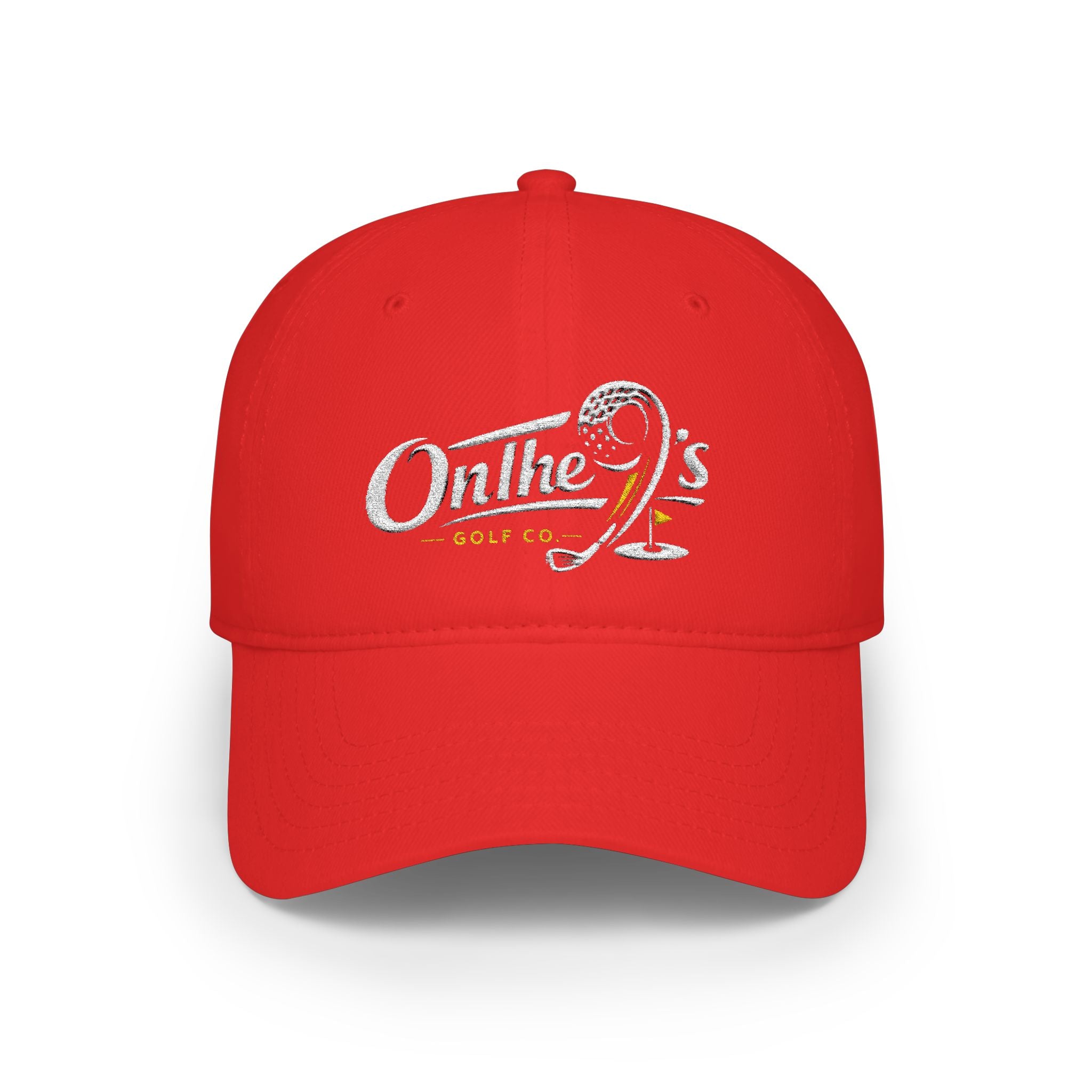 On The 9's Golf Low Profile Baseball Cap - Embroidered Red Golf Hat