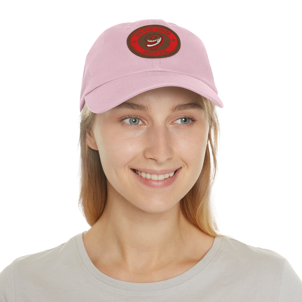 Golf Dad Hat with Red Leather Patch — "On The Nines" Logo Cap