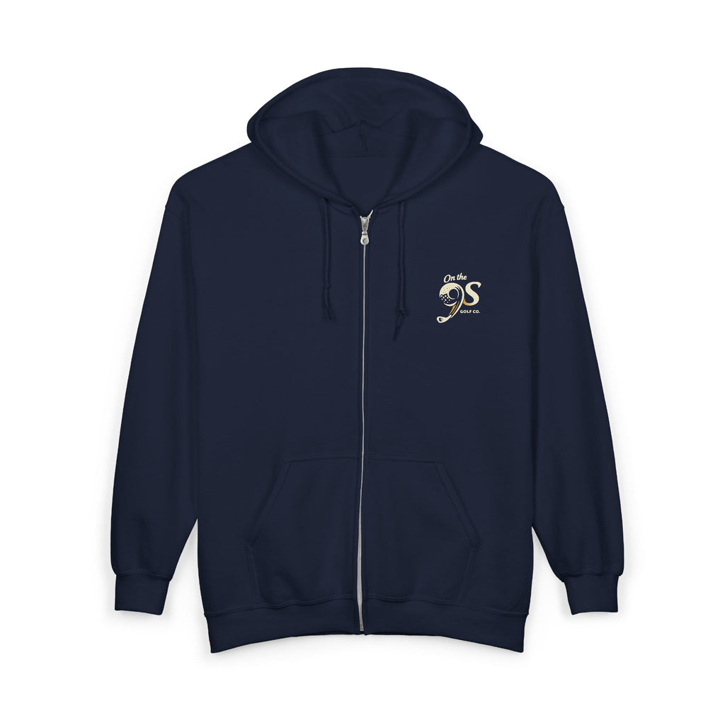 Golden 9s Zip Hoodie — Small Embroidered Chest Logo, Men’s & Women’s Casual Jacket