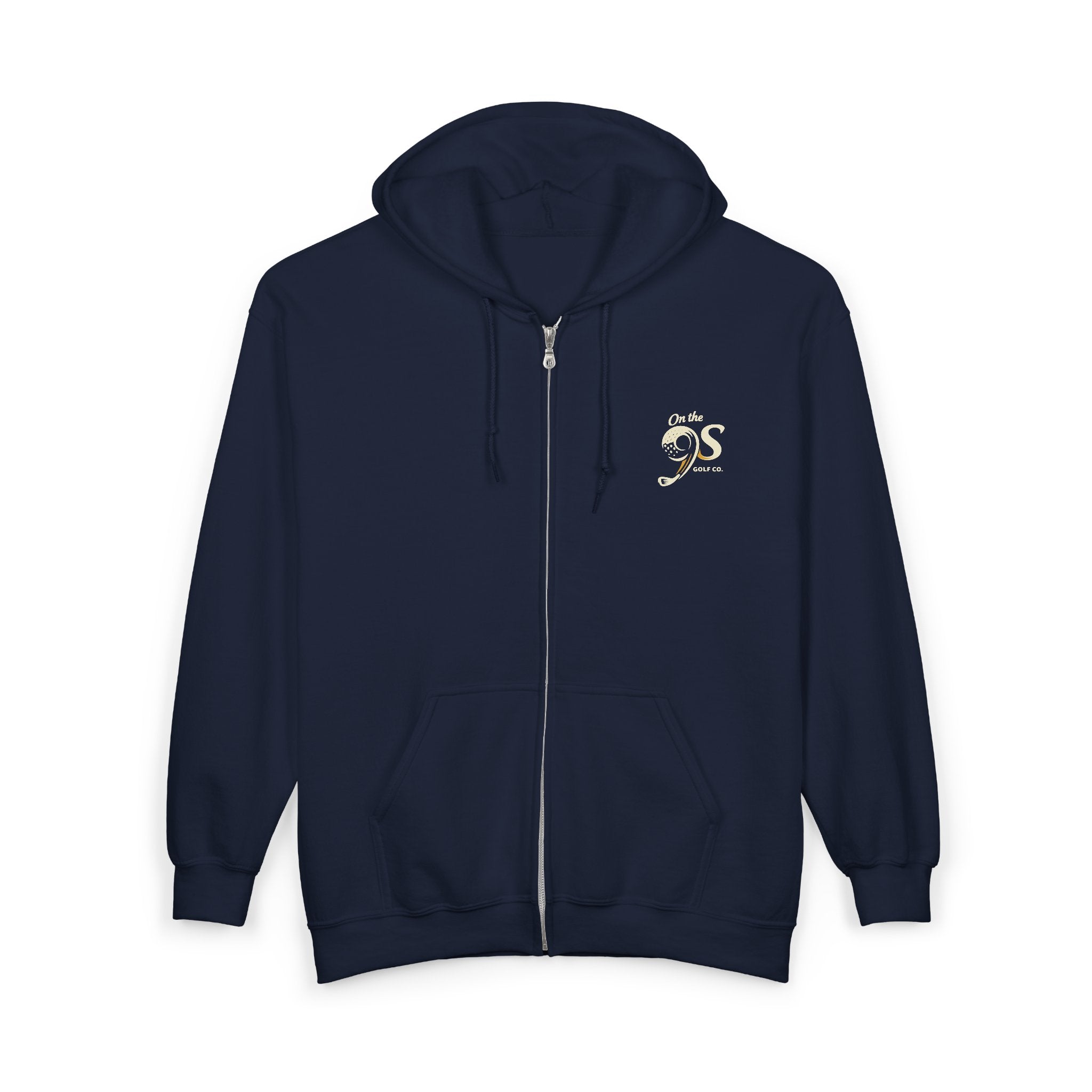 Golden 9s Zip Hoodie — Small Embroidered Chest Logo, Men’s & Women’s Casual Jacket