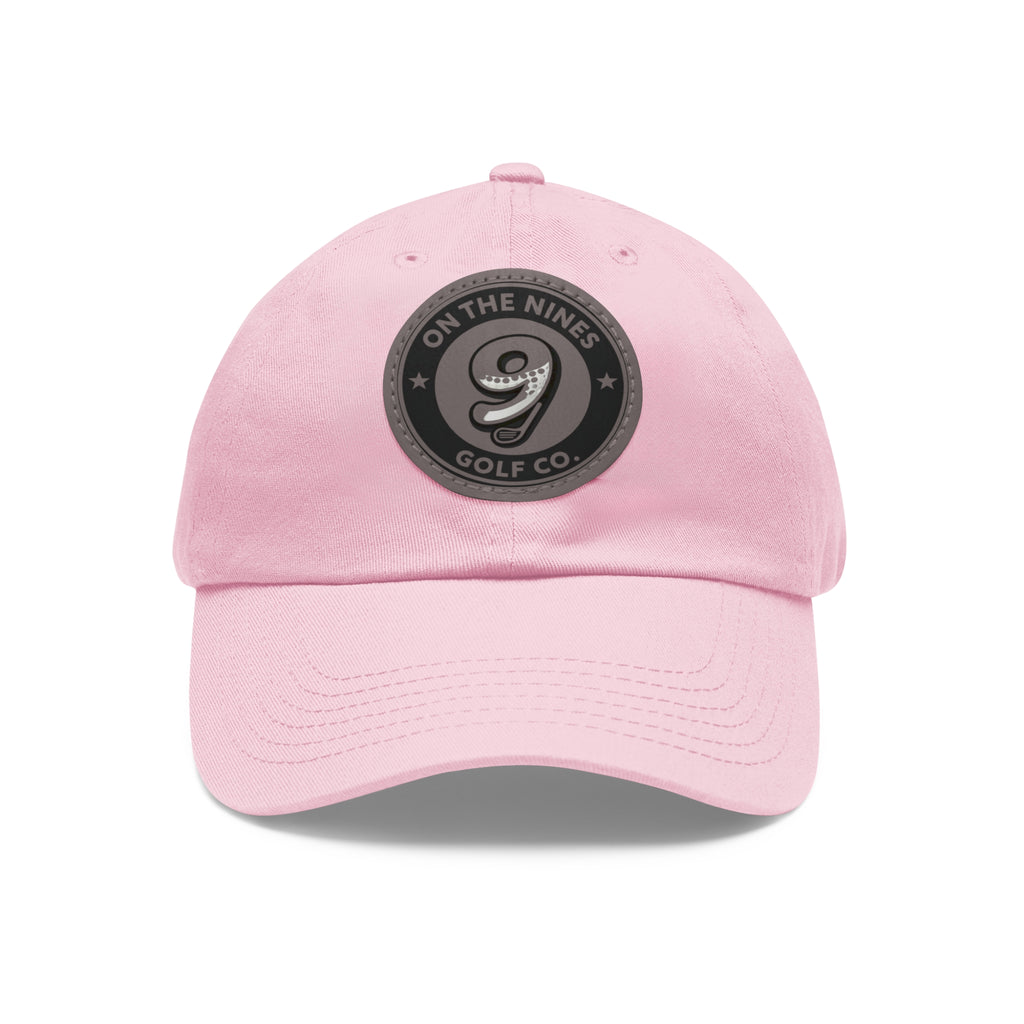 Golf Leather Patch Dad Hat — "On The Nines" Round Logo