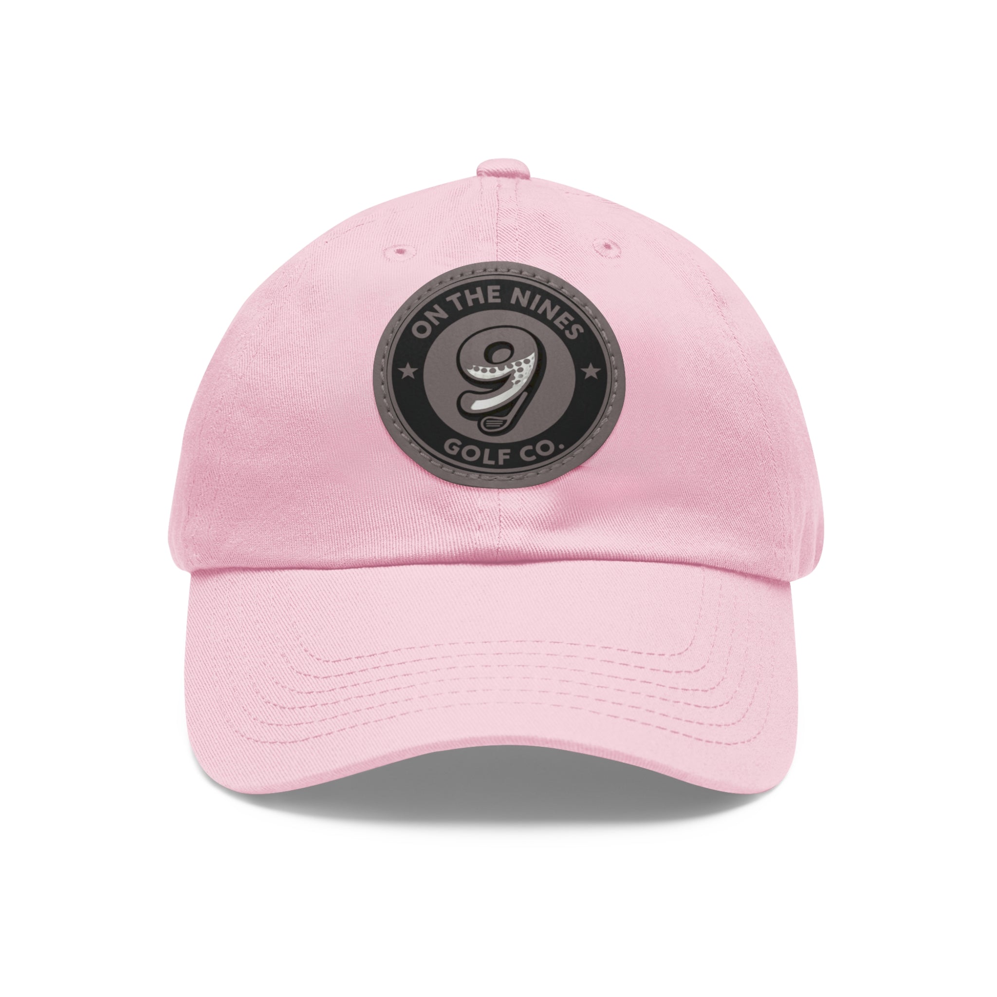 Golf Leather Patch Dad Hat — "On The Nines" Round Logo