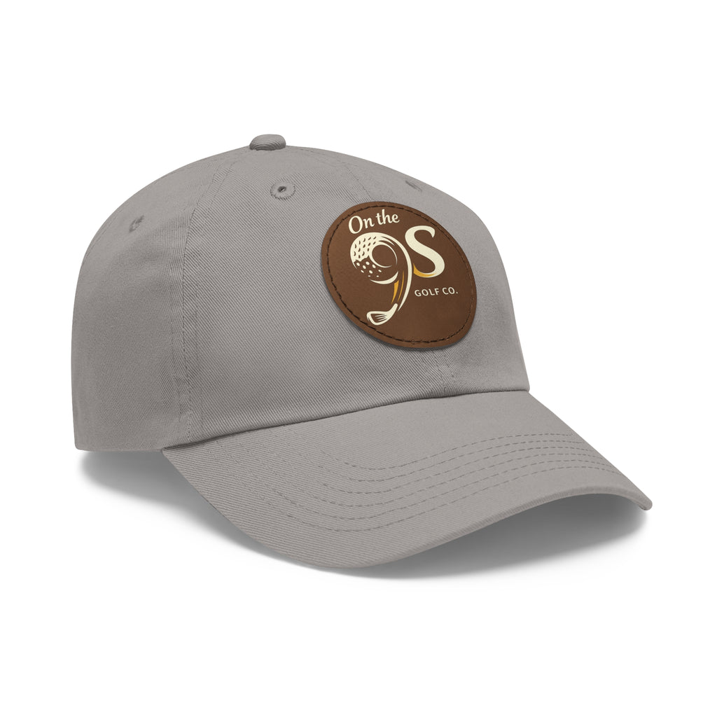 Golf Dad Hat with Round Leather Patch — "On the 9s" Vintage Golf Logo