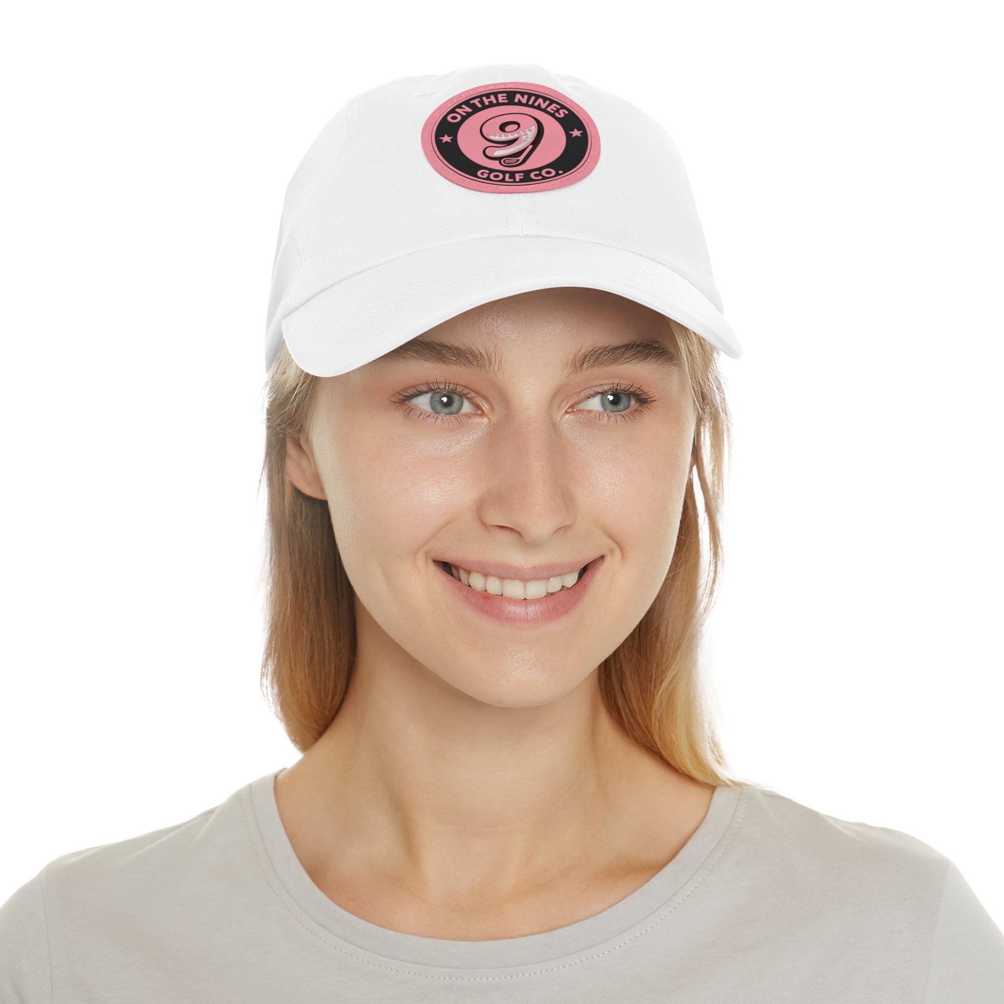 Golf Leather Patch Dad Hat — "On The Nines" Round Logo