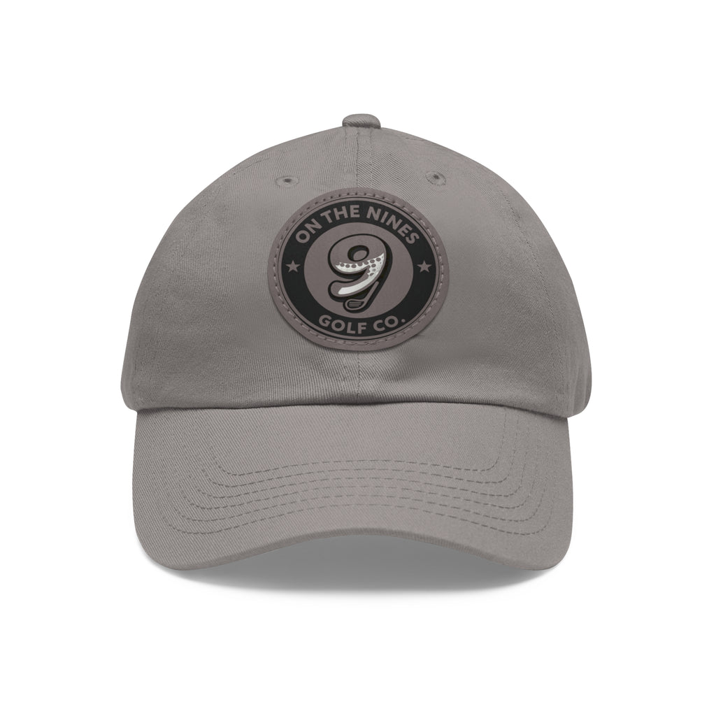 Golf Leather Patch Dad Hat — "On The Nines" Round Logo