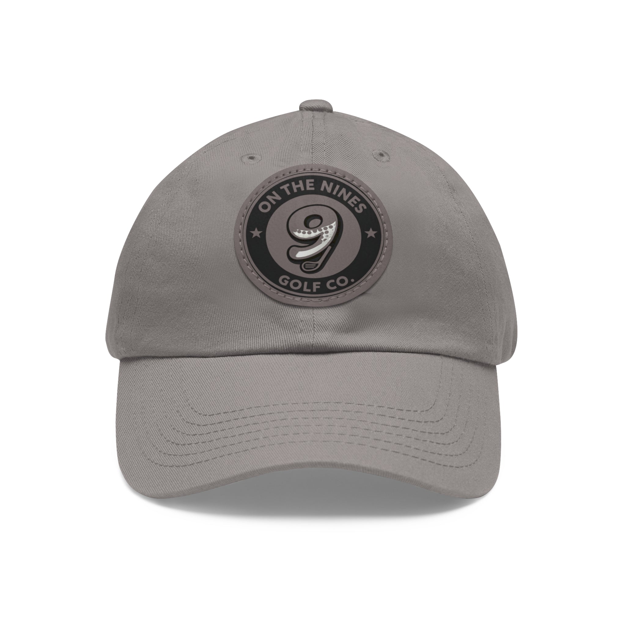 Golf Leather Patch Dad Hat — "On The Nines" Round Logo