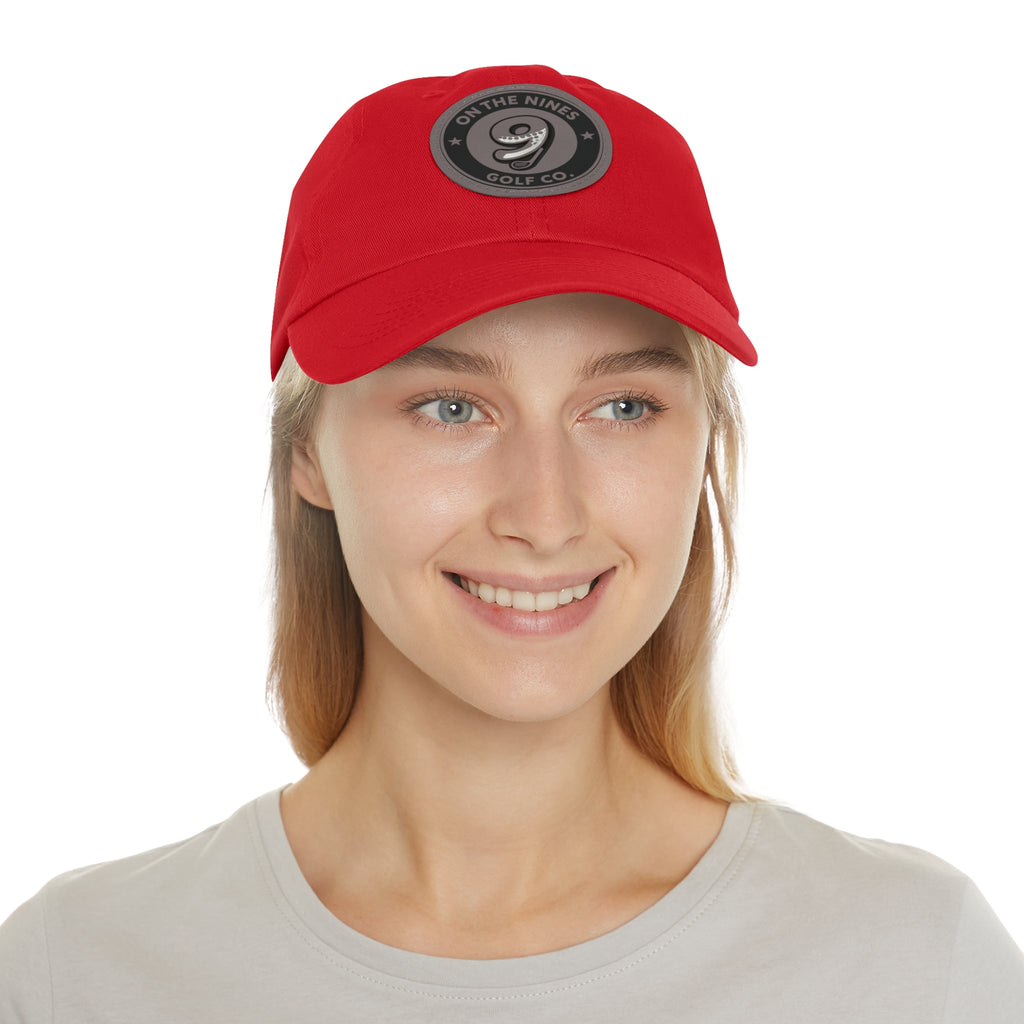 Golf Leather Patch Dad Hat — "On The Nines" Round Logo