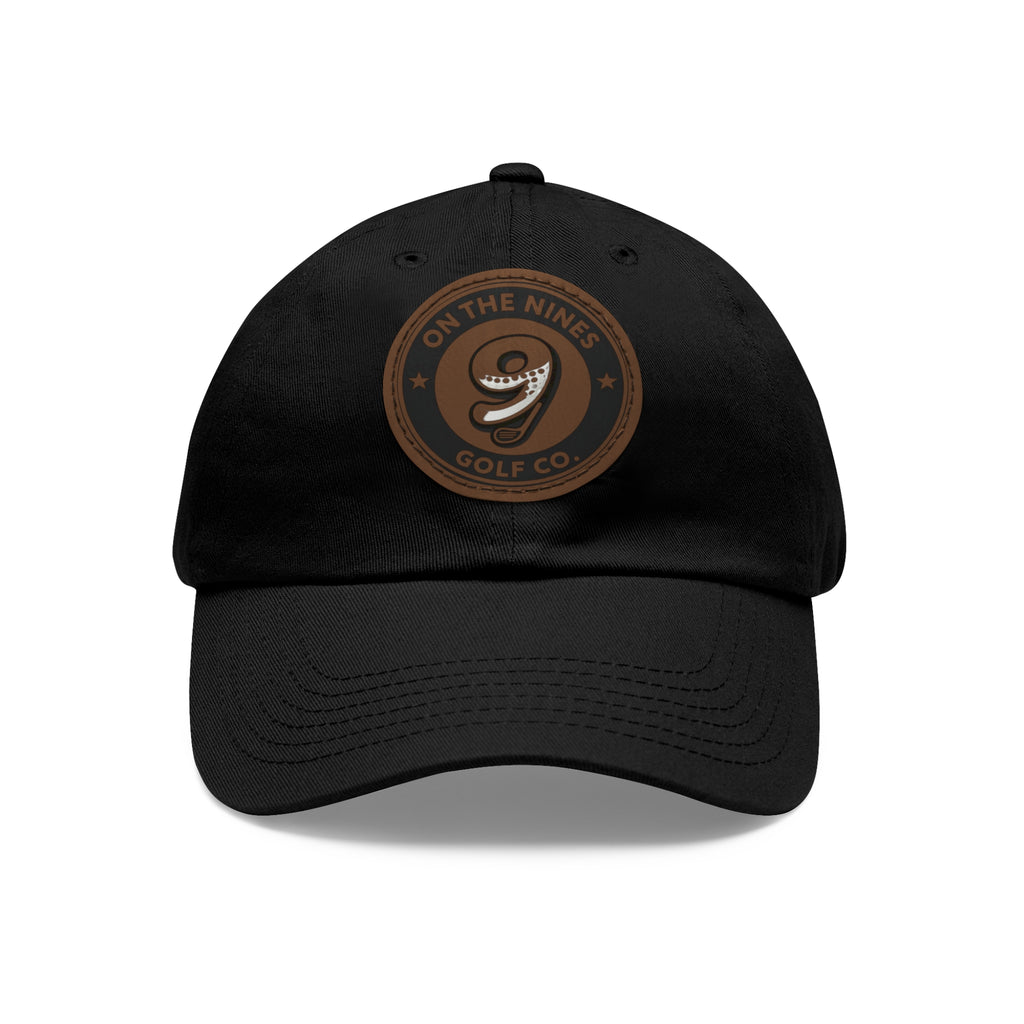 Golf Leather Patch Dad Hat — "On The Nines" Round Logo