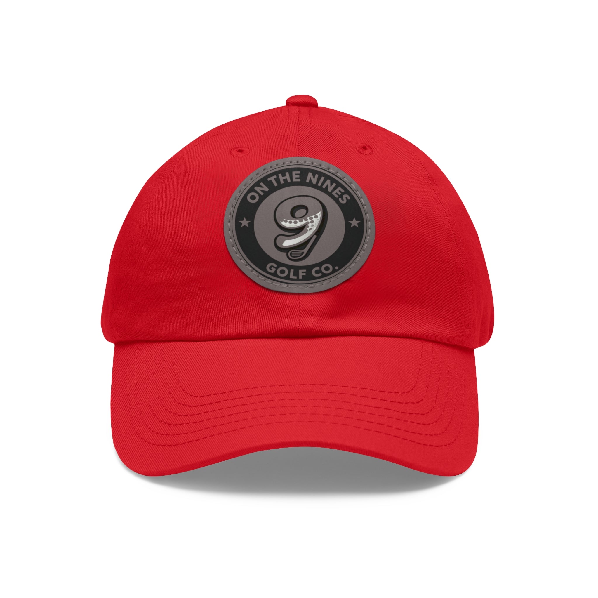 Golf Leather Patch Dad Hat — "On The Nines" Round Logo