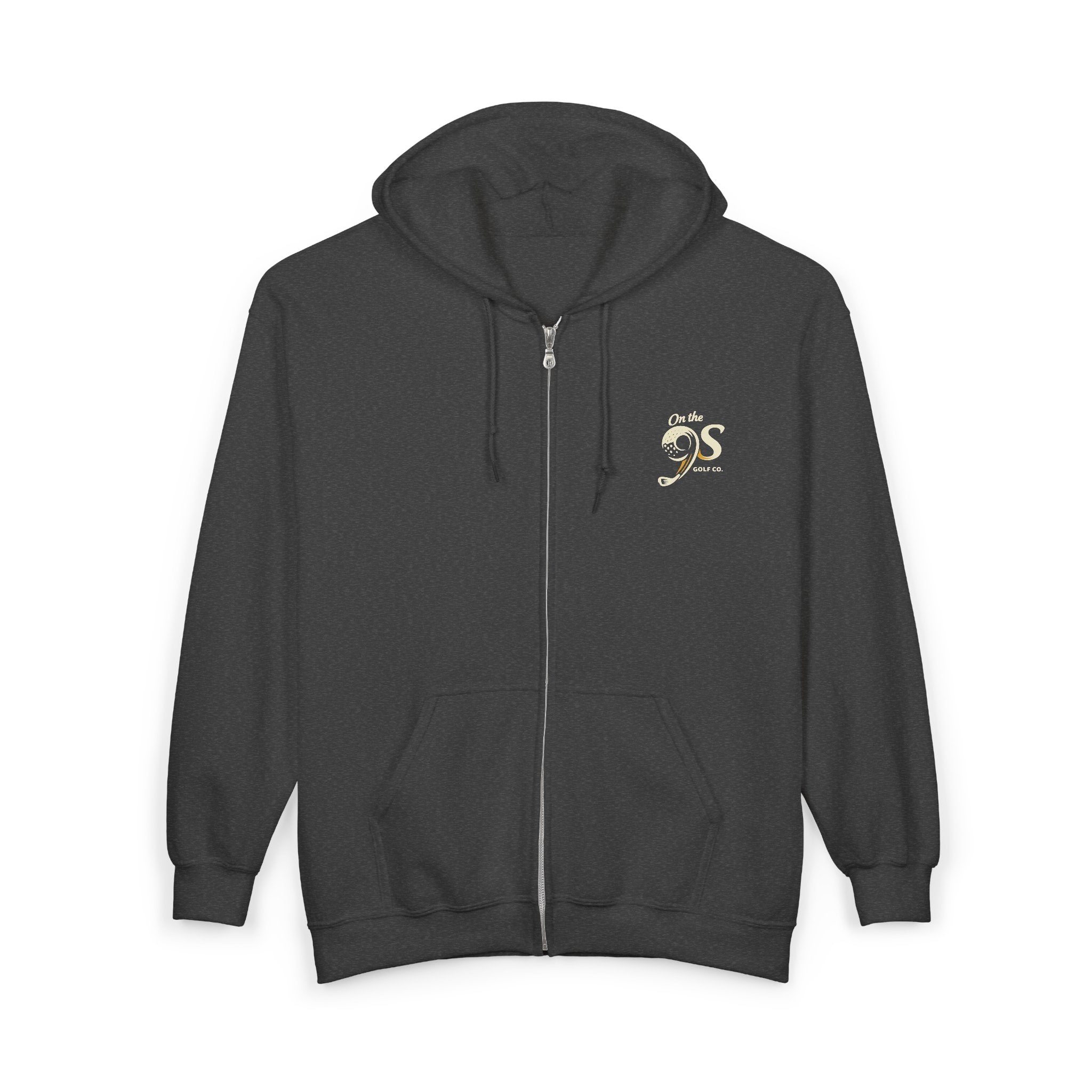 Golden 9s Zip Hoodie — Small Embroidered Chest Logo, Men’s & Women’s Casual Jacket