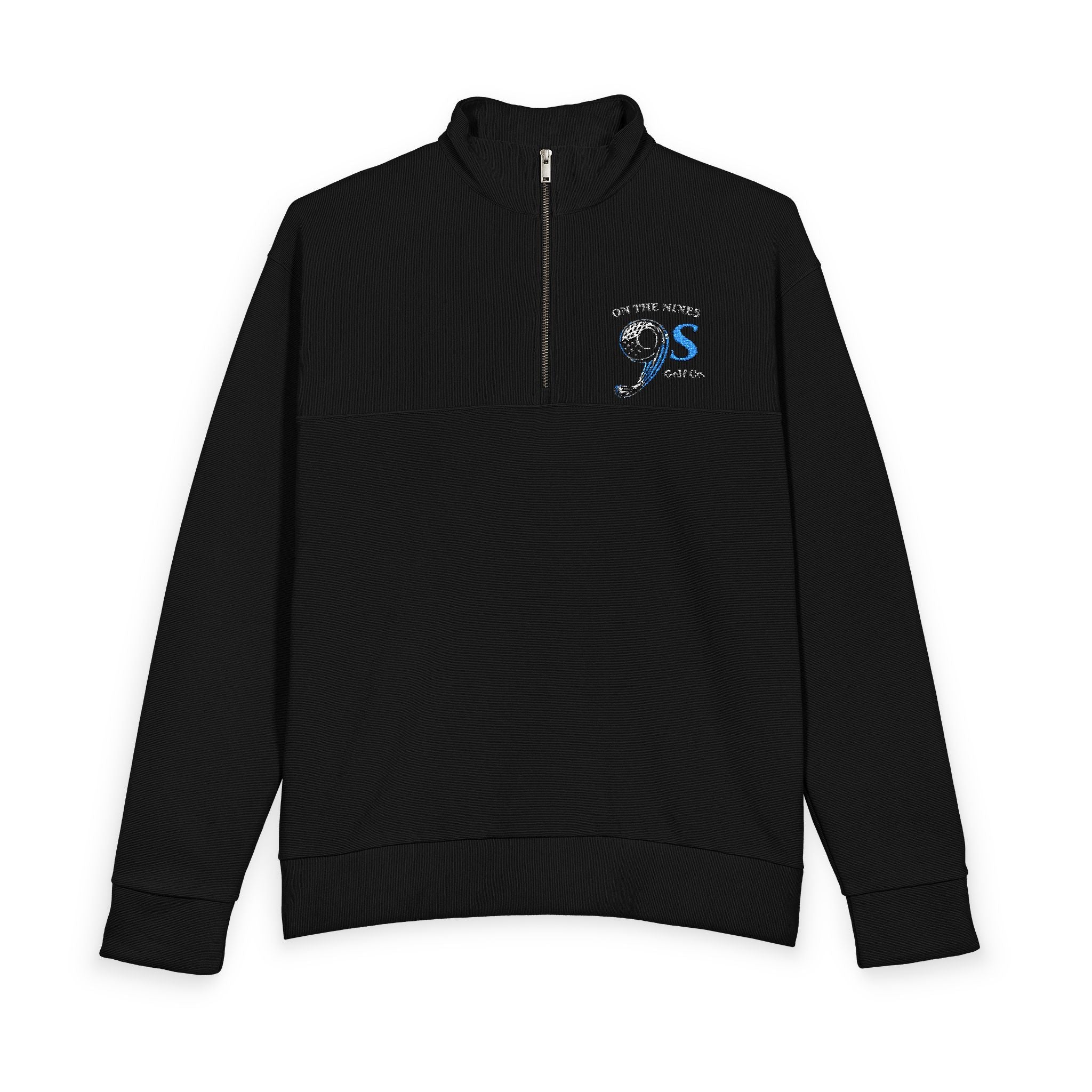 Men's Black Quarter-Zip Pullover with Blue Floral 'S' Embroidered Chest