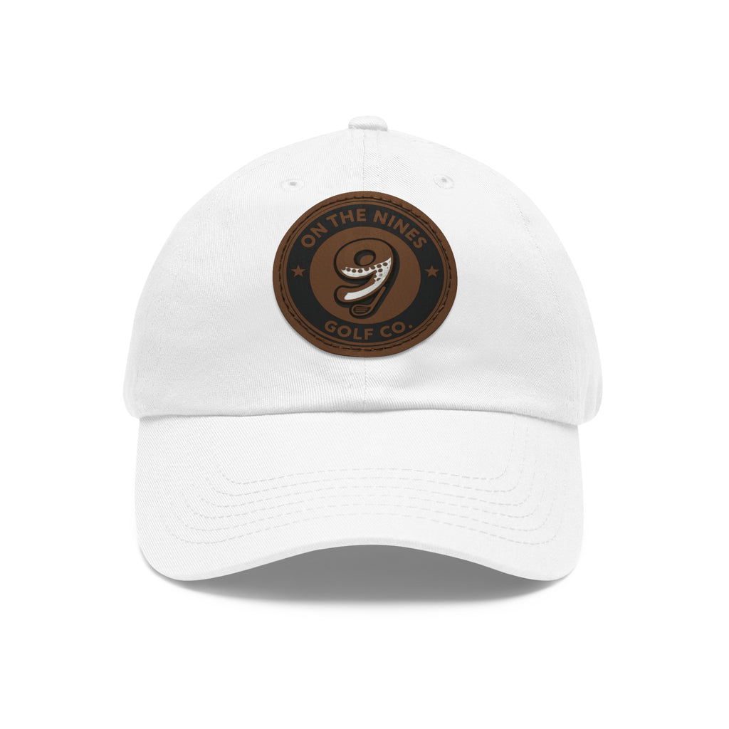 Golf Leather Patch Dad Hat — "On The Nines" Round Logo