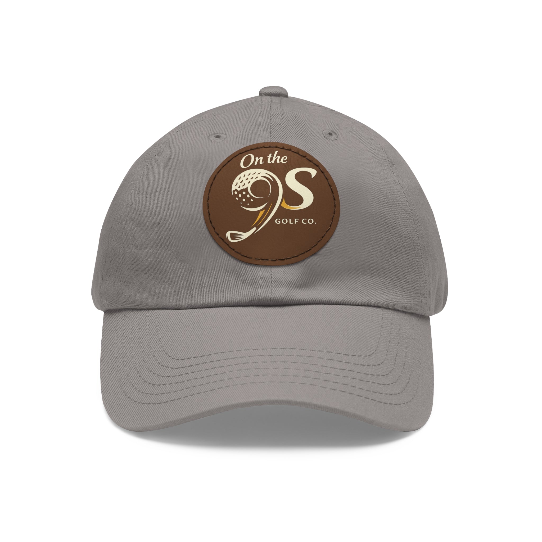 Golf Dad Hat with Round Leather Patch — "On the 9s" Vintage Golf Logo