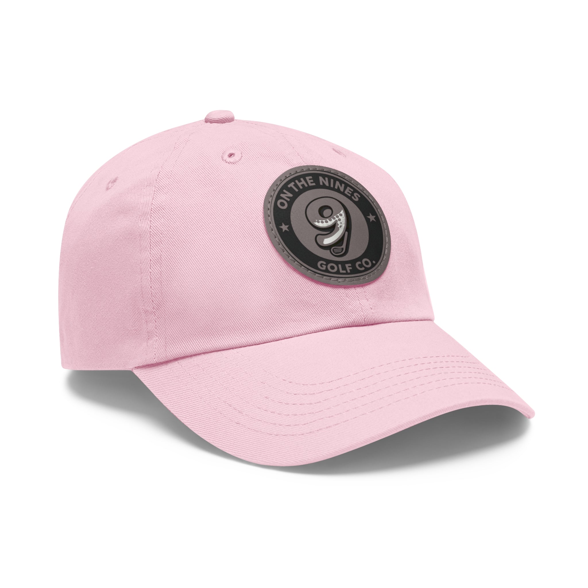 Golf Leather Patch Dad Hat — "On The Nines" Round Logo