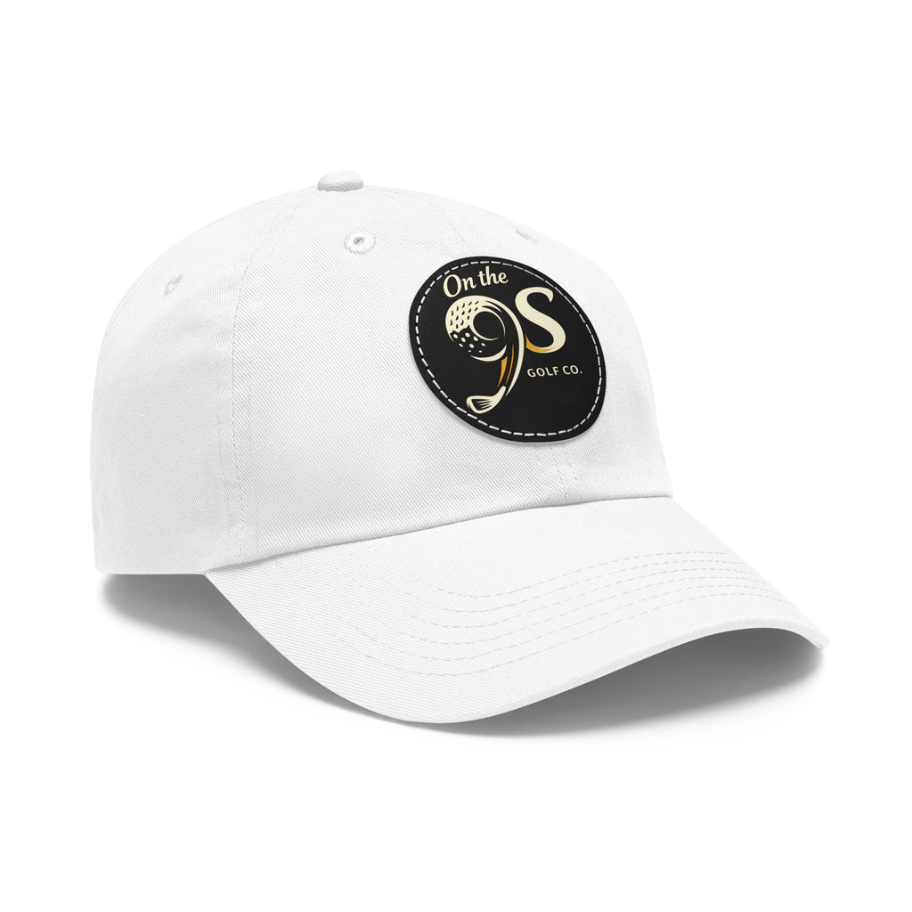 Golf Dad Hat with Round Leather Patch — "On the 9s" Vintage Golf Logo