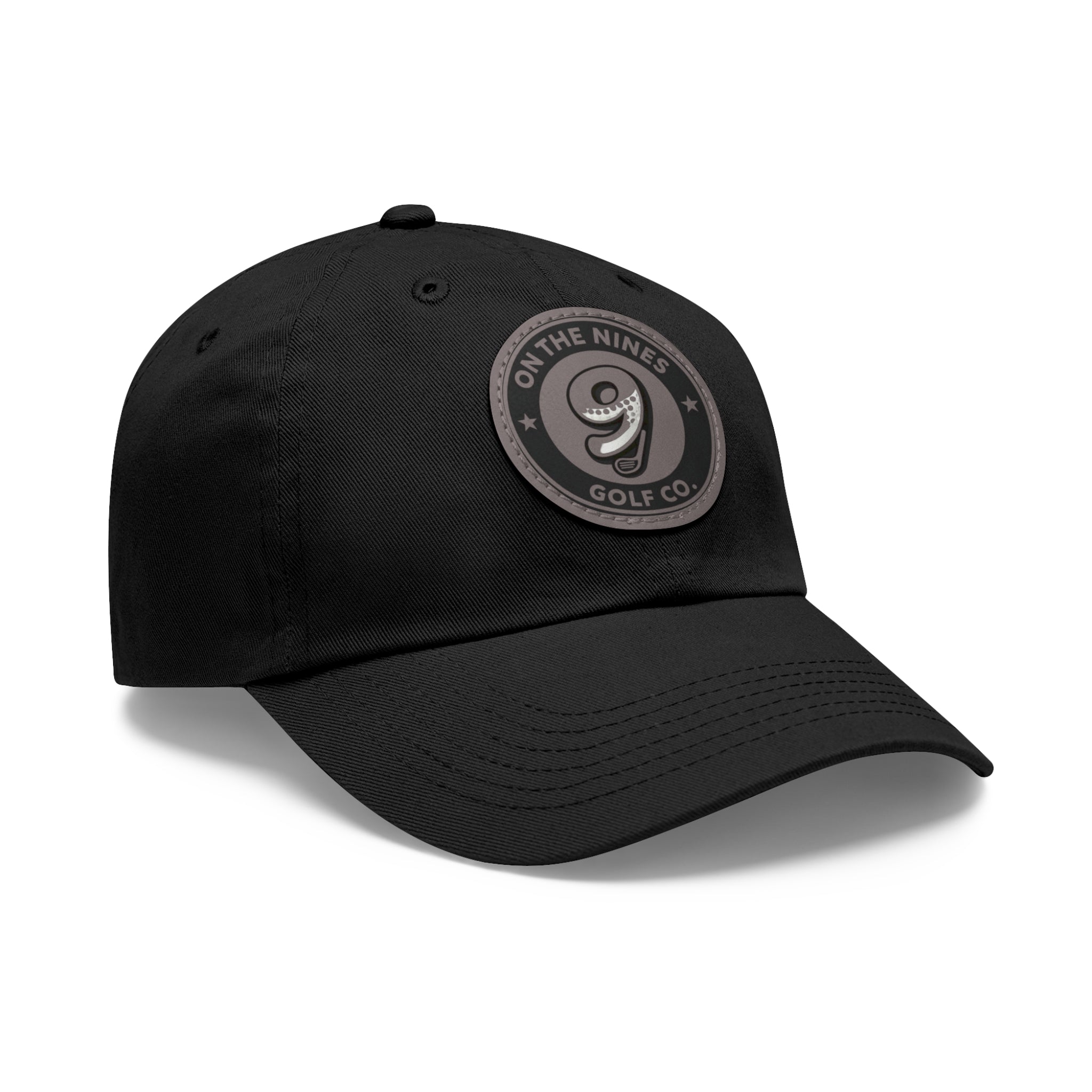 Golf Leather Patch Dad Hat — "On The Nines" Round Logo