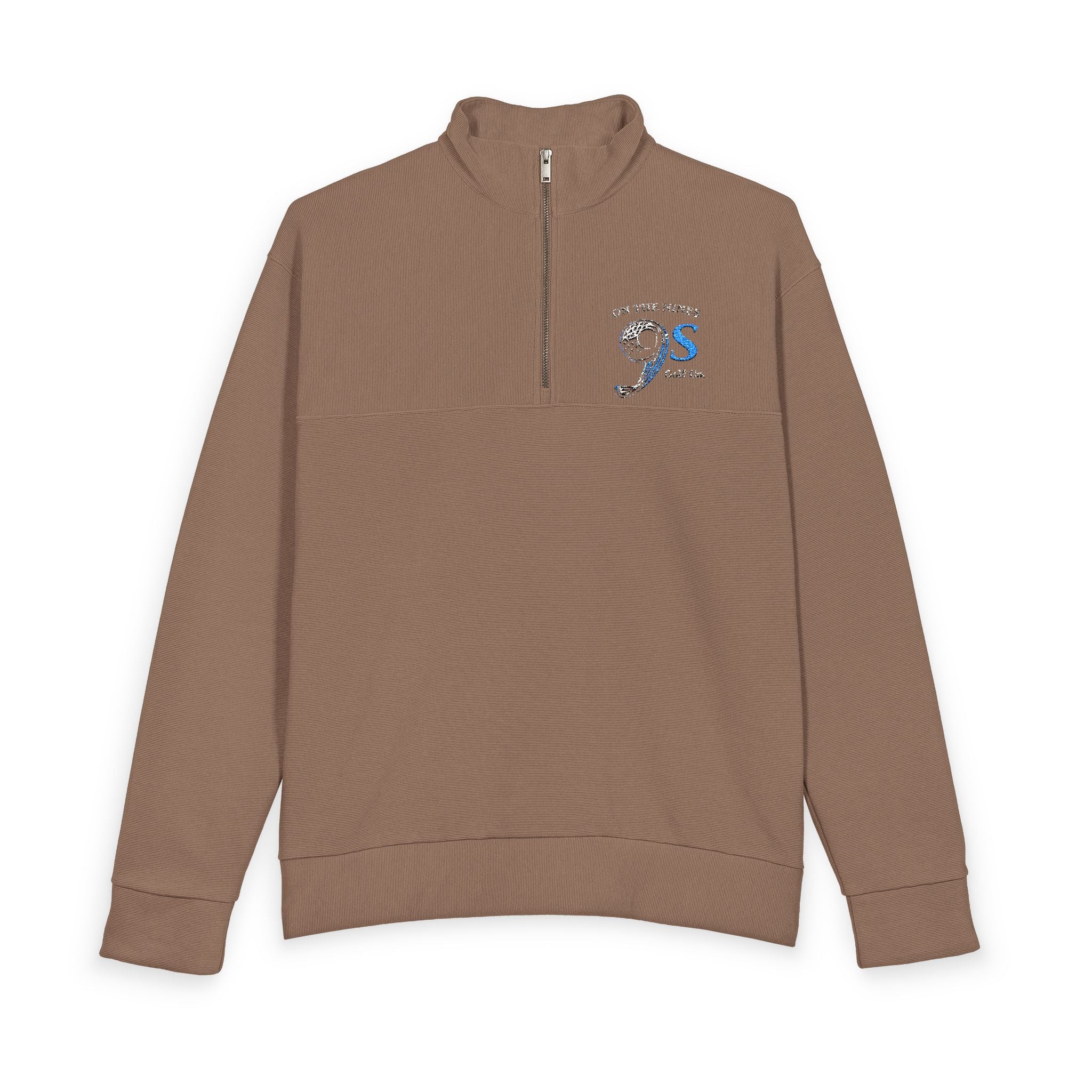 Men's Black Quarter-Zip Pullover with Blue Floral 'S' Embroidered Chest