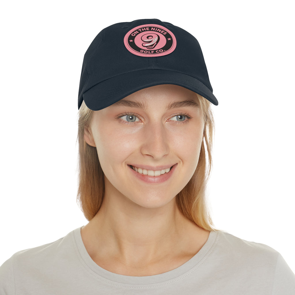 Golf Leather Patch Dad Hat — "On The Nines" Round Logo
