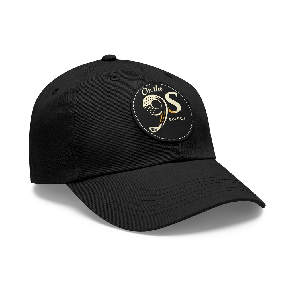 Golf Dad Hat with Round Leather Patch — "On the 9s" Vintage Golf Logo