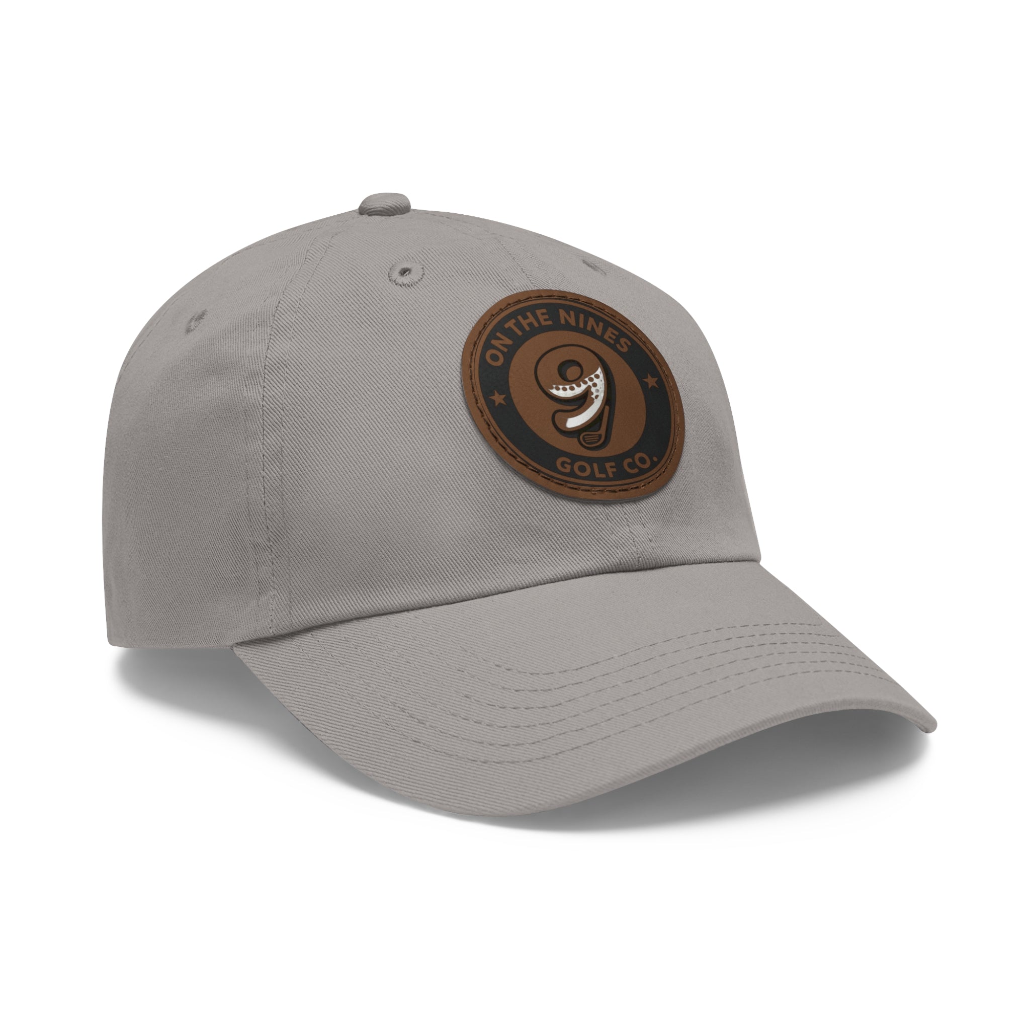 Golf Leather Patch Dad Hat — "On The Nines" Round Logo