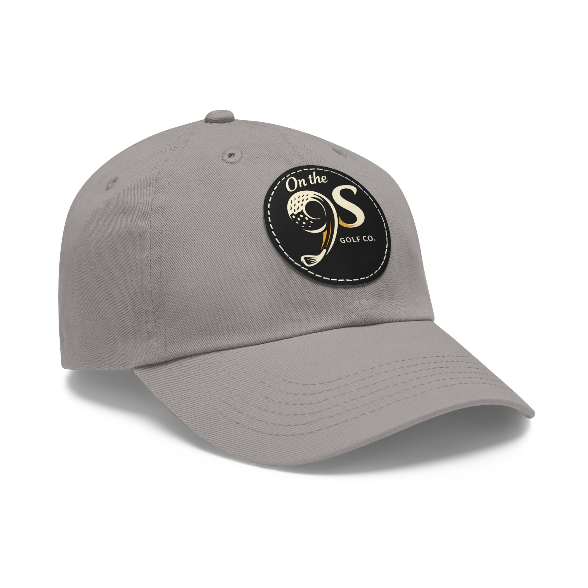 Golf Dad Hat with Round Leather Patch — "On the 9s" Vintage Golf Logo