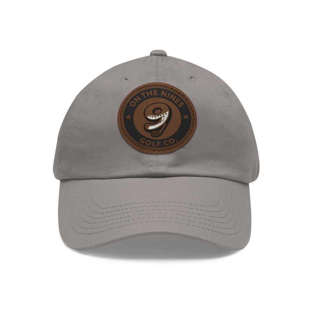Golf Leather Patch Dad Hat — "On The Nines" Round Logo