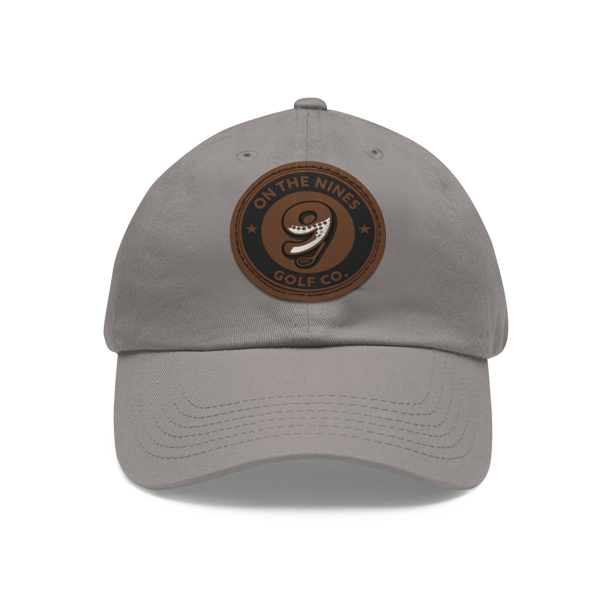 Golf Leather Patch Dad Hat — "On The Nines" Round Logo
